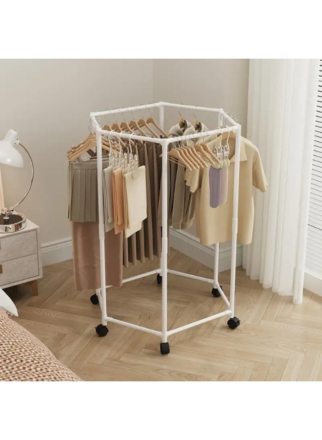 هابي هوم شماعة ملابس دوارة بعجلات 360° – رف ملابس محمول قائم بذاته بهيكل معدني متين 16 ملم بتصميم سداسي – تنظيم فعال وسهل الوصول لجميع الملابس في غرف النوم، الخزائن، والمنازل – تخزين متعدد الاستخدامات للمحلات والمنزل 120*36*75سم - Image 4